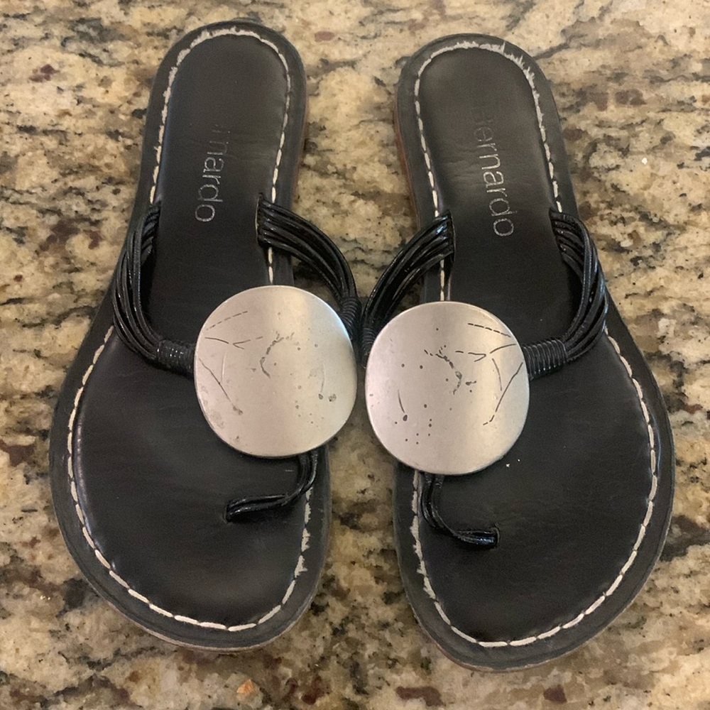 Bernardo leather/metal medallion sandals